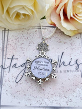 Load image into Gallery viewer, Baby's First Christmas Personalised Snowflake Photo Christmas Bauble Baby Double Sided Glass Decoration Ornament Snow Flake Bauble 2024