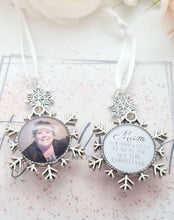 Load image into Gallery viewer, Christmas Memorial Decoration Photo Snowflake Bauble Double Sided Ornament Remembrance Charm Snow Flake Memory Bauble Silver Glass Loved One