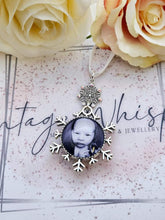 Load image into Gallery viewer, Baby's First Christmas Personalised Snowflake Photo Christmas Bauble Baby Double Sided Glass Decoration Ornament Snow Flake Bauble 2024