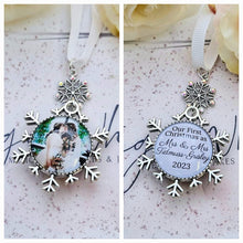 Load image into Gallery viewer, First Christmas as Married Couple Mr & Mrs Snowflake Photo Personalised Christmas Bauble Double Sided Decoration Ornament Snow Flake 2024