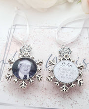 Load image into Gallery viewer, Christmas Memorial Decoration Photo Snowflake Bauble Double Sided Ornament Remembrance Charm Snow Flake Memory Bauble Silver Glass Loved One