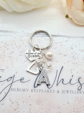 Load image into Gallery viewer, MOTHER of the GROOM Personalised Rhinestone Initial Heart Key Ring Charm