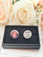 Load image into Gallery viewer, Personalised Lace Edge Wedding Photo Cuff Links in Gift Box