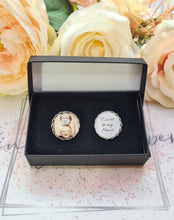 Load image into Gallery viewer, Personalised Lace Edge Wedding Photo Cuff Links in Gift Box