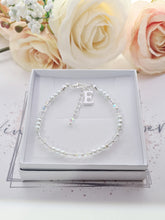 Load image into Gallery viewer, Dainty White Pearl and Clear Crystal Wedding Bracelet Personalised with Initial Letter Charm