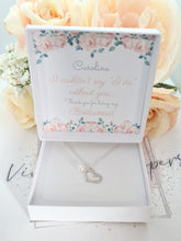 Load image into Gallery viewer, Bridesmaid Silver Plated Heart Charm Bracelet with Coloured Glass Pearl Drop