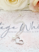 Load image into Gallery viewer, Bridesmaid Silver Plated Heart Charm Bracelet with Coloured Glass Pearl Drop