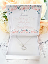 Load image into Gallery viewer, Bridesmaid Silver Plated Heart Charm Bracelet with Coloured Glass Pearl Drop