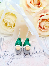 Load image into Gallery viewer, Green with White Trim Gonk Clay Earrings