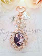 Load image into Gallery viewer, Rose Gold Lace Edge Rhinestone Double Sided Photo Bouquet Charm With Beaded Cluster