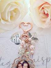 Load image into Gallery viewer, Rose Gold Lace Edge Rhinestone Double Sided Photo Bouquet Charm With Beaded Cluster