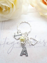 Load image into Gallery viewer, BRIDESMAID Personalised Rhinestone Initial Heart Key Ring Charm