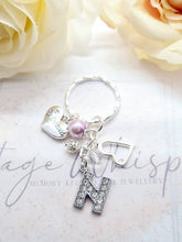 Load image into Gallery viewer, BRIDESMAID Personalised Rhinestone Initial Heart Key Ring Charm