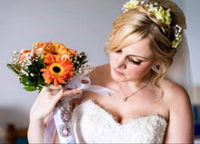 Load image into Gallery viewer, Lace Edge Rhinestone Double Bouquet Photo Charm with Beaded Cluster