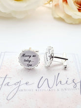 Load image into Gallery viewer, 'Marry Me Today' Personalised Grooms Lace Edge Cuff Links in Gift Box