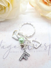 Load image into Gallery viewer, BRIDESMAID Personalised Rhinestone Initial Heart Key Ring Charm