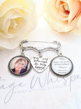 Load image into Gallery viewer, Grooms Memorial Photo Bow Kilt Pin