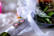 Load image into Gallery viewer, Lace Edge Rhinestone Double Bouquet Photo Charm with Beaded Cluster