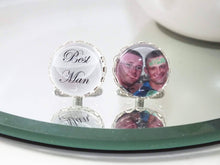 Load image into Gallery viewer, Personalised Lace Edge Wedding Photo Cuff Links in Gift Box
