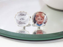 Load image into Gallery viewer, Personalised Lace Edge Wedding Photo Cuff Links in Gift Box