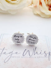 Load image into Gallery viewer, 'Marry Me Today' Personalised Grooms Lace Edge Cuff Links in Gift Box