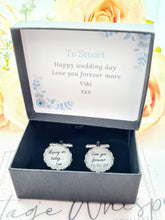 Load image into Gallery viewer, 'On This Day' Personalised Grooms Lace Edge Cuff Links in Gift Box