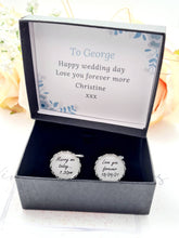 Load image into Gallery viewer, 'Marry Me Today' Personalised Grooms Lace Edge Cuff Links in Gift Box