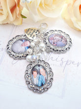 Load image into Gallery viewer, Lace Edge Rhinestone Triple Bouquet Charm with Beaded Cluster