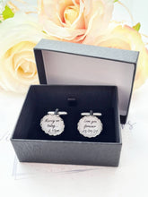 Load image into Gallery viewer, 'Marry Me Today' Personalised Grooms Lace Edge Cuff Links in Gift Box