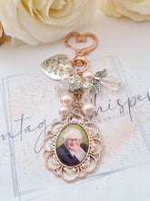 Load image into Gallery viewer, Rose Gold Lace Edge Rhinestone Single Photo Bouquet Charm With Beaded Cluster