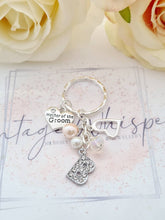 Load image into Gallery viewer, MOTHER of the GROOM Personalised Rhinestone Initial Heart Key Ring Charm
