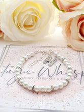 Load image into Gallery viewer, Personalised White Pearl and Rhinestone Initial Letter Beaded Adjustable Bracelet