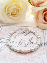 Load image into Gallery viewer, Personalised White Pearl and Rhinestone Initial Letter Beaded Adjustable Bracelet