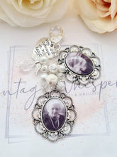 Load image into Gallery viewer, Lace Edge Rhinestone Double Bouquet Photo Charm with Beaded Cluster