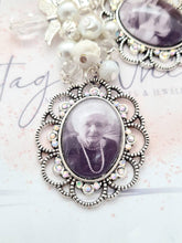 Load image into Gallery viewer, Lace Edge Rhinestone Double Bouquet Photo Charm with Beaded Cluster