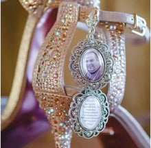 Load image into Gallery viewer, Lace Edge Rhinestone Double Drop Bouquet Photo Charm