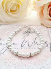 Load image into Gallery viewer, Personalised White Pearl and Rhinestone Initial Letter Beaded Adjustable Bracelet