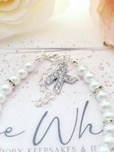 Load image into Gallery viewer, Personalised White Pearl and Rhinestone Initial Letter Beaded Adjustable Bracelet