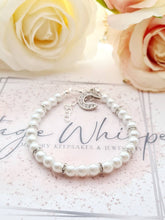 Load image into Gallery viewer, Personalised White Pearl and Rhinestone Initial Letter Beaded Adjustable Bracelet
