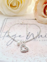 Load image into Gallery viewer, Bridesmaid Thank You Silver Plated Rhinestone Heart Charm Bracelet in Personalised Gift Box