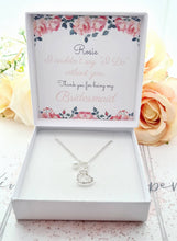 Load image into Gallery viewer, Bridesmaid Thank You Silver Plated Rhinestone Heart Charm Bracelet in Personalised Gift Box