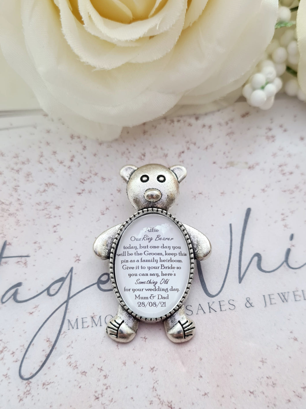 Page Boy or Ring Bearer Personalised Teddy Bear Pin