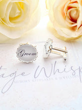 Load image into Gallery viewer, Personalised Wedding Guest Lace Edge Cuff Links in Gift Box
