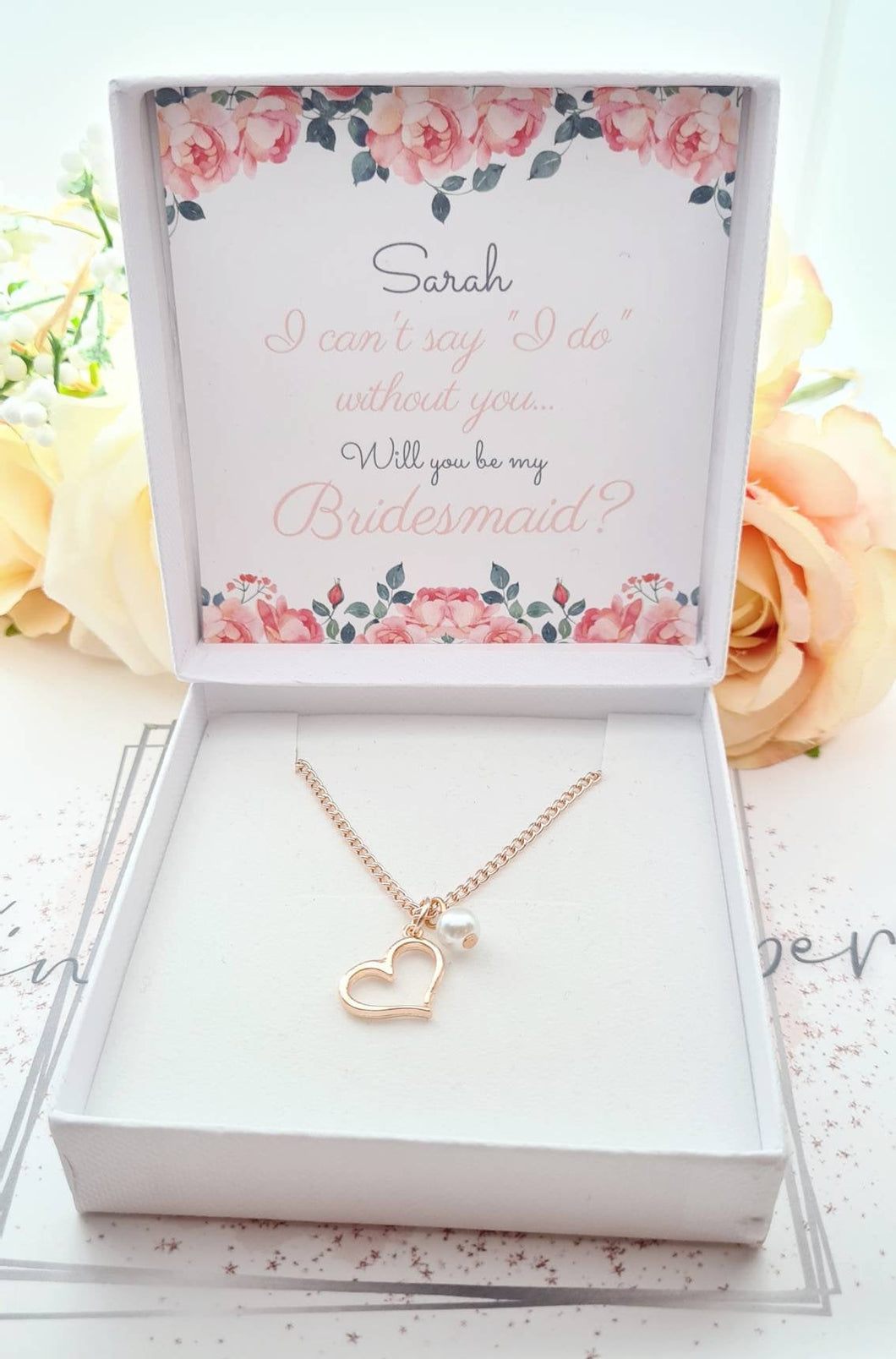 Bridesmaid Proposal Rose Gold Heart Charm Bracelet