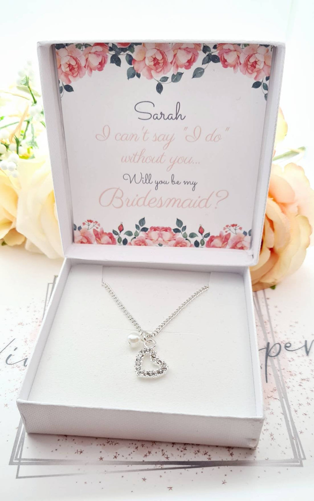 Bridesmaid Proposal Silver Plated Rhinestone Heart Charm Bracelet